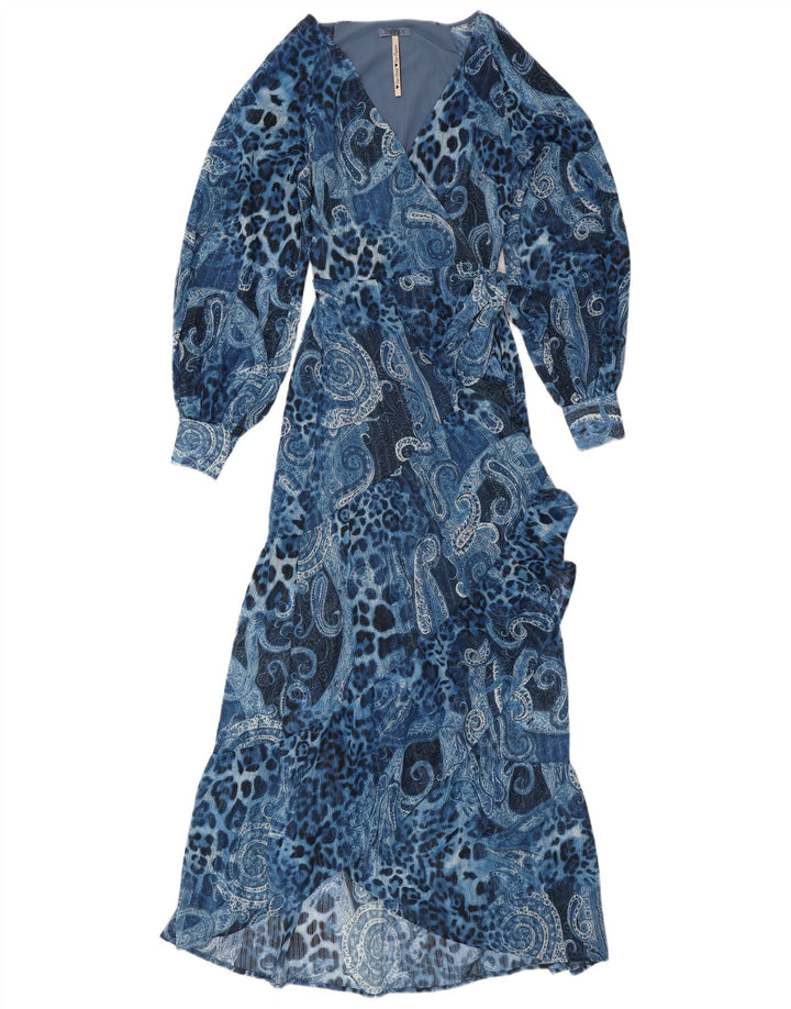 GUESS kvinders asymmetrisk slå-om-kjole UK 10 Small Blue Paisley Polyester