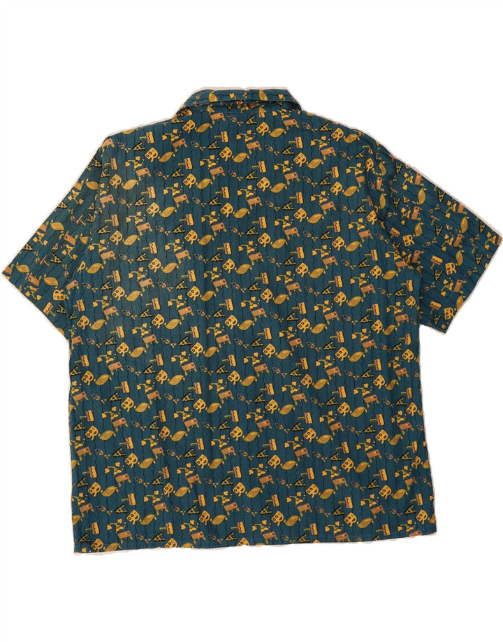 AVANTI Mens Short Sleeve Abstract Pattern Shirt IT 48/50 Medium Blue Vintage Avanti and Second-Hand Avanti from Messina Hembry 