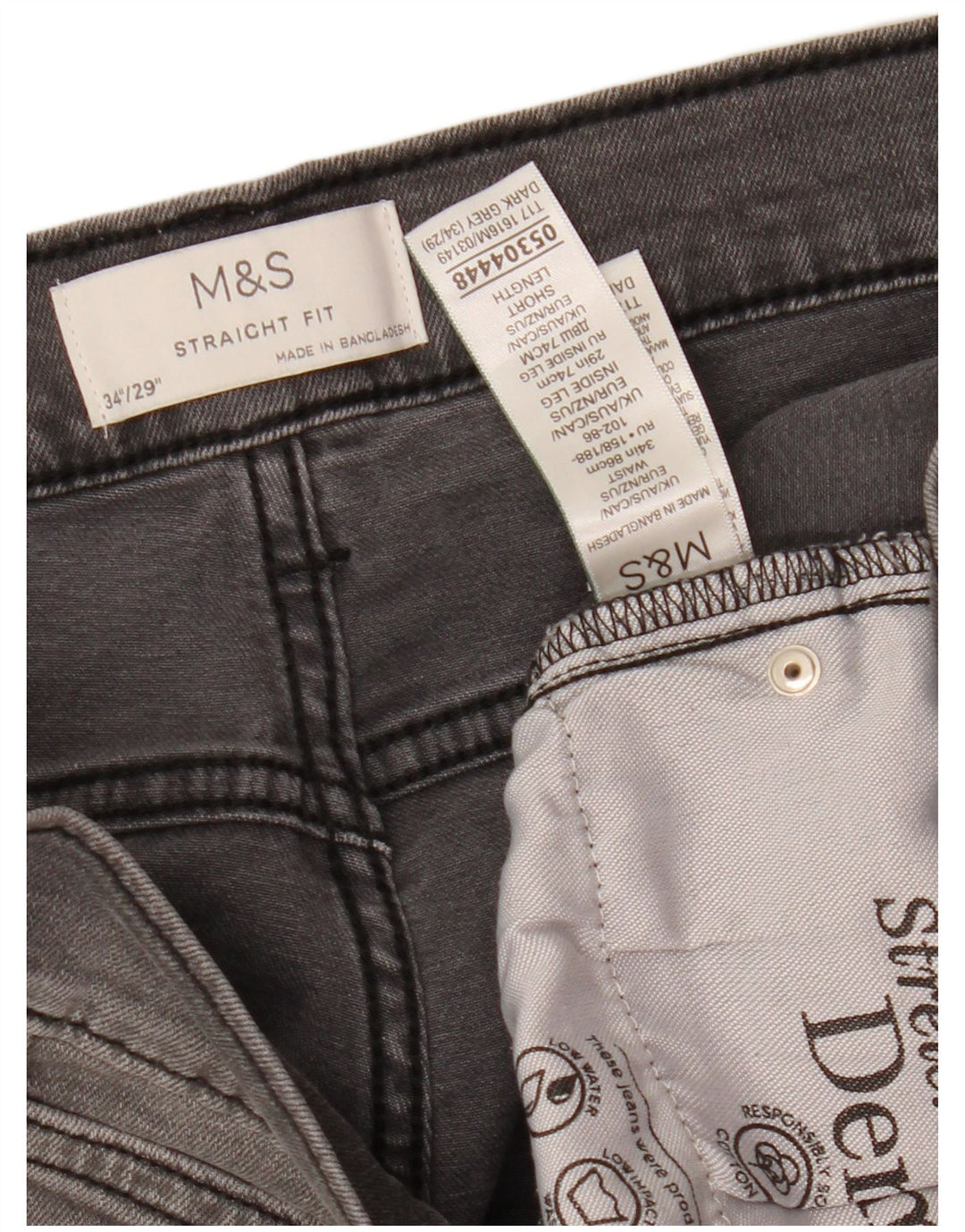 MARKS & SPENCER Straight jeans til mænd W34 L29 Grå bomuld