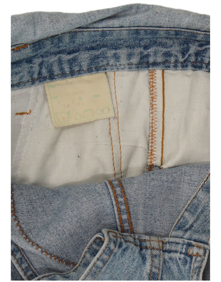 Vintage Kvinders Grafiske Dungaree Lige Jeans EU 38 Medium Blue Bomuld