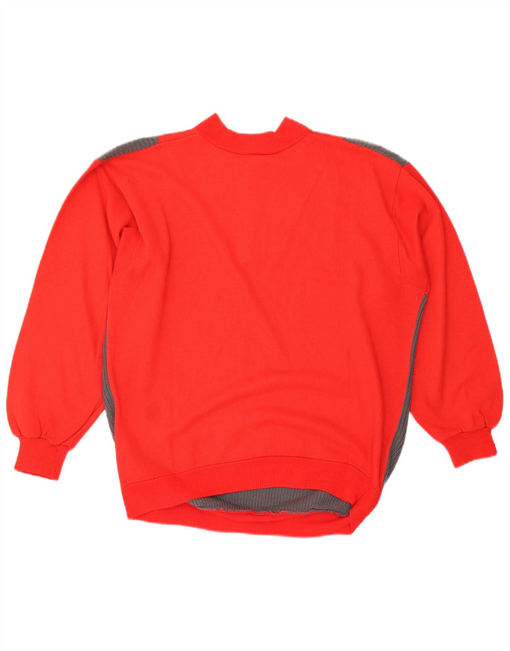 VINTAGE Herre Button Neck Sweatshirt Jumper Medium Rød Colourblock