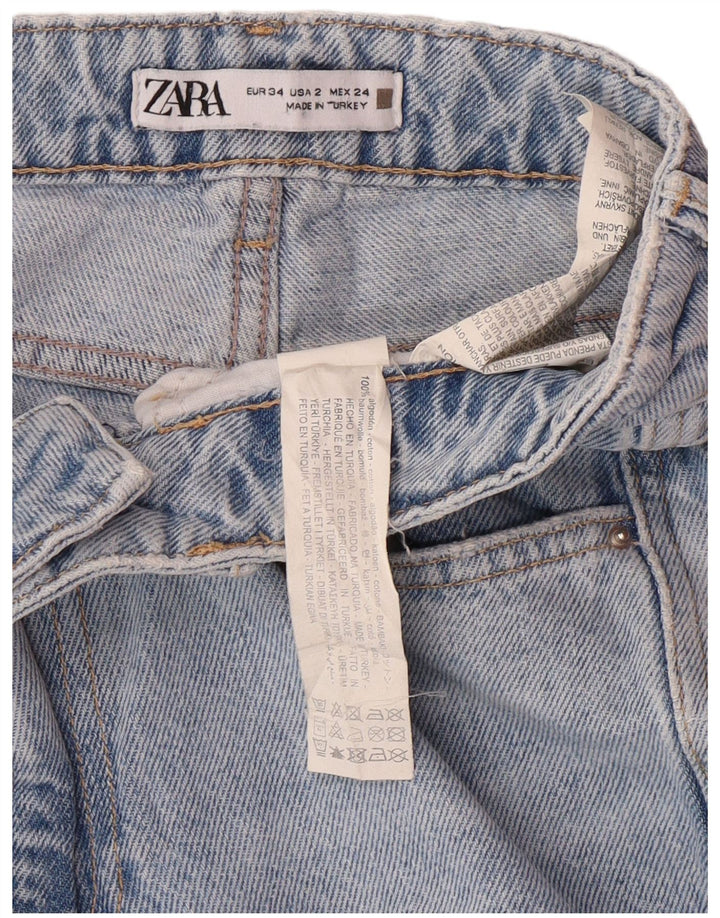 Zara Dame Højtaljede Lige Jeans EU 34 2XS W24 L27 Blå Bomuld Klassisk