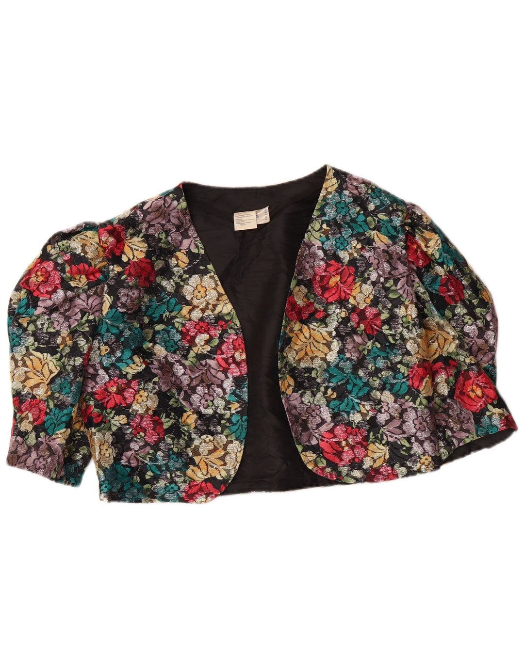 VINTAGE 3/4-ærmet Bolero-jakke til kvinder UK 14 Medium Multicolored Floral