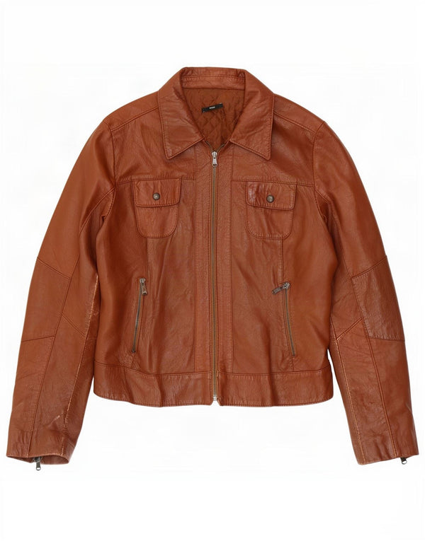 Sasch Læder Biker Jacket UK 14 Stor Brun