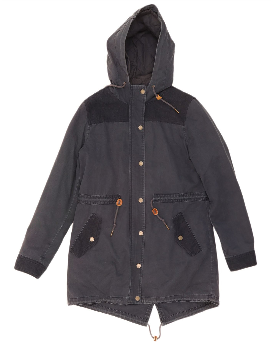 Fat Face Dame Hooded Parka Jacket UK 14 Medium Navy Blue Polyester