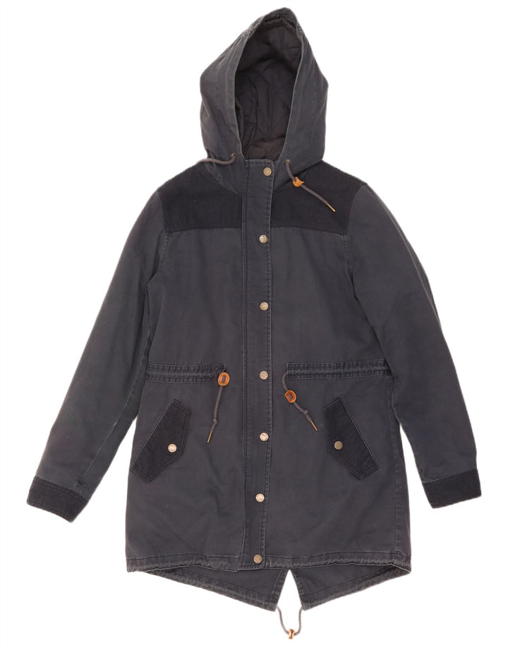 Fat Face Dame Hooded Parka Jacket UK 14 Medium Navy Blue Polyester