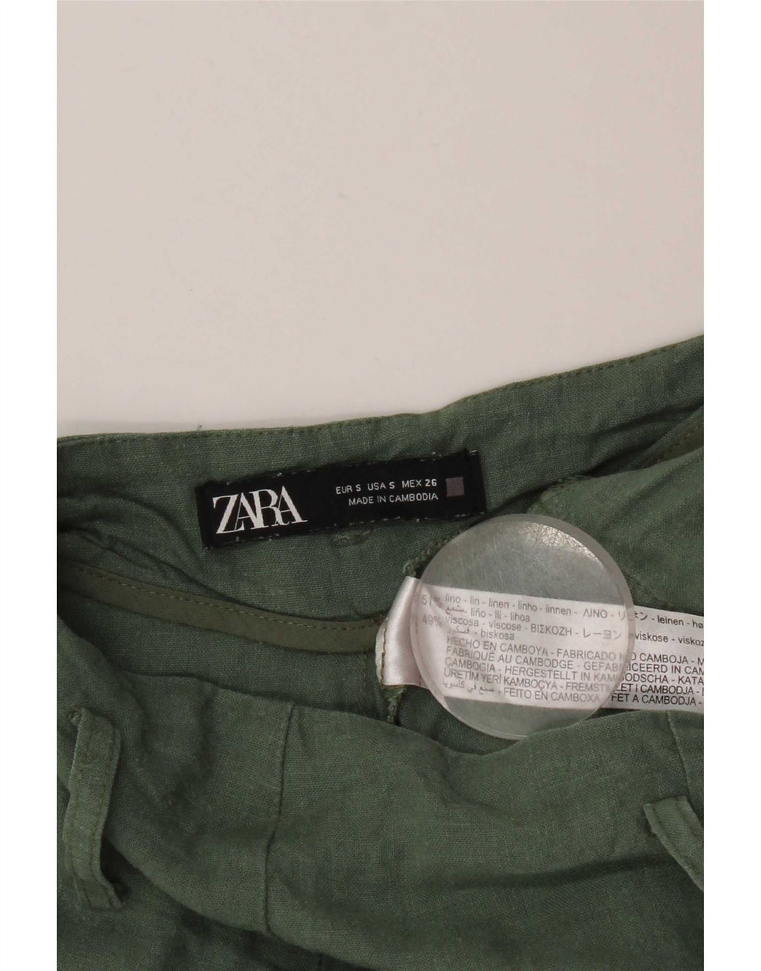 Zara Cargo Shorts til kvinder Small W26 Grøn hør