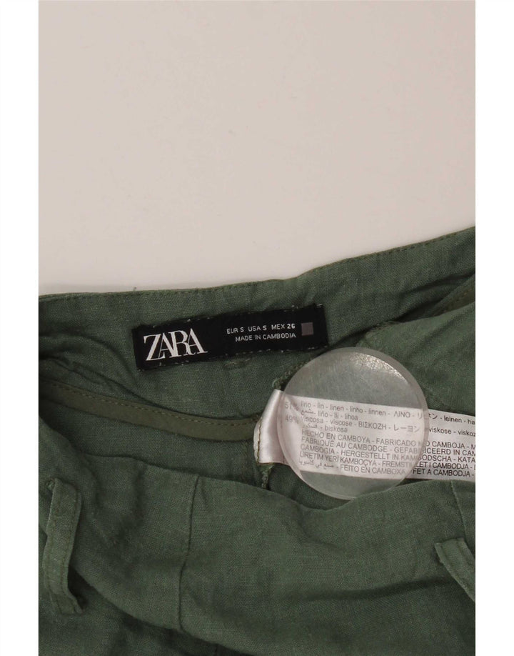 Zara Cargo Shorts til kvinder Small W26 Grøn hør