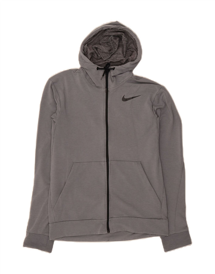 NIKE Mens Dri Fit Zip Hoodie Sweater Small Grey Viscose Vintage Nike and Second-Hand Nike from Messina Hembry 