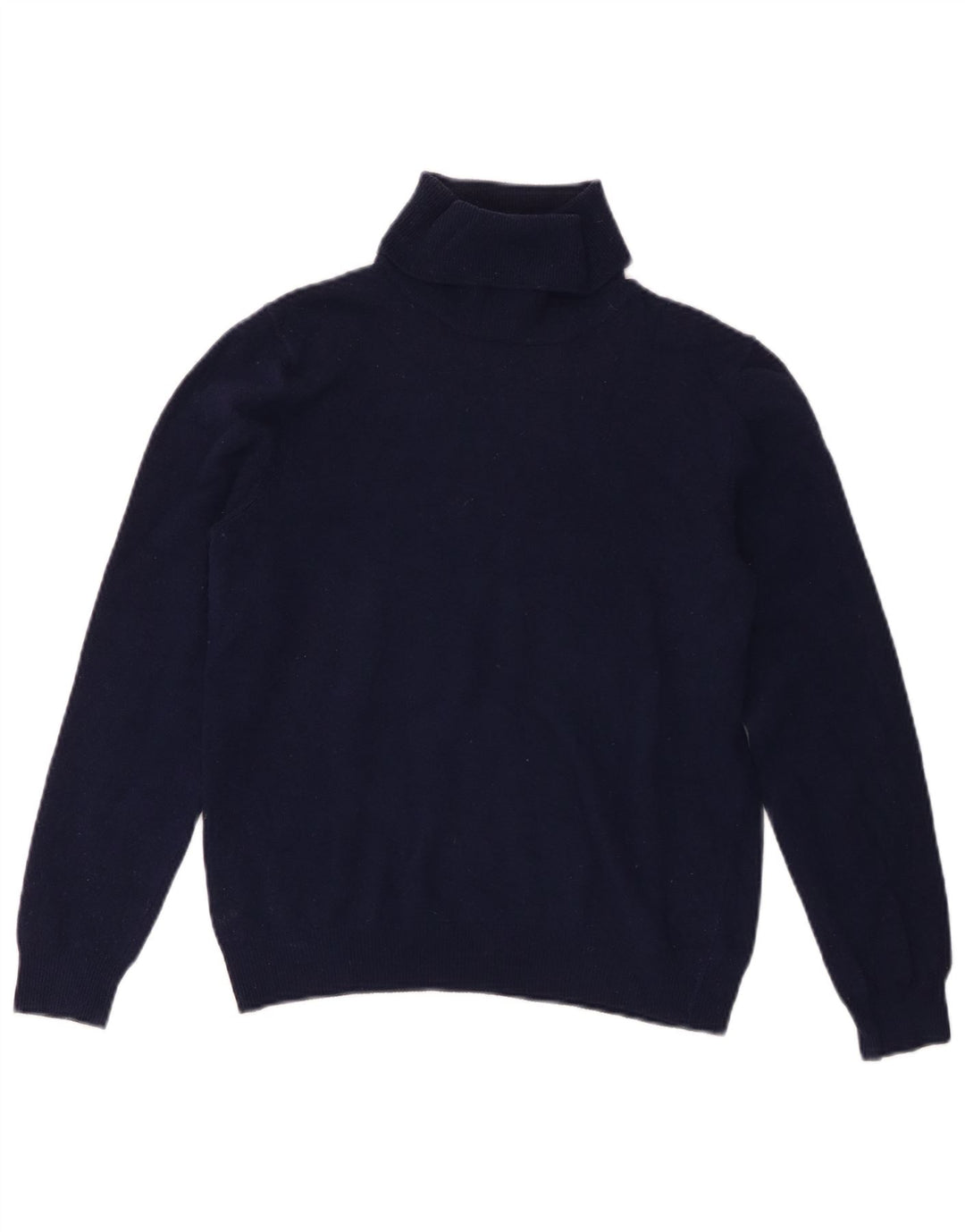 Benetton Dame Roll Neck Jumper Sweater UK 12 Medium Navy Blue Merino Wool