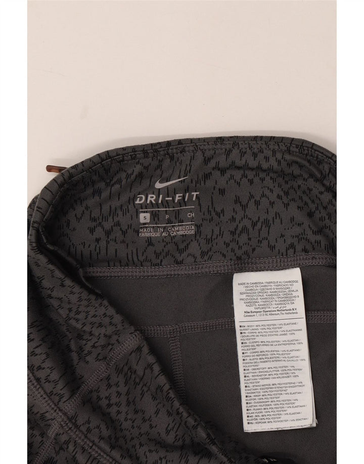 NIKE Dame Dri Fit Capri Leggings UK 8 Small Grey Animal Print Polyester