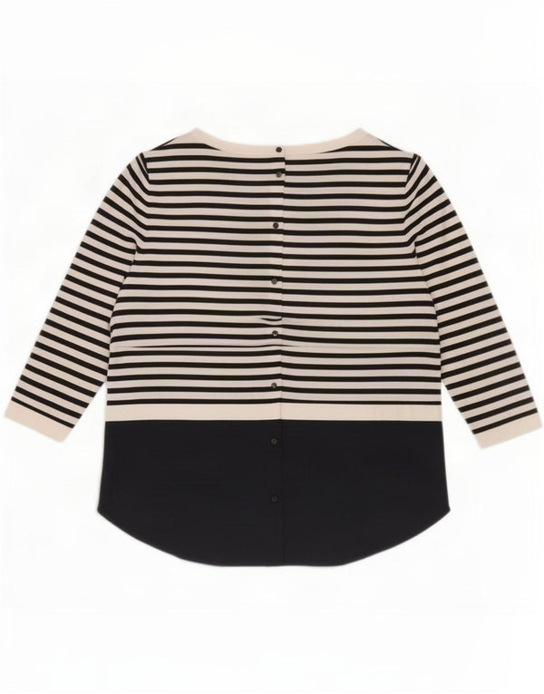 Cos Dame Top 3/4 ærmer UK 14 Medium Navy Blue Stribet Bomuld