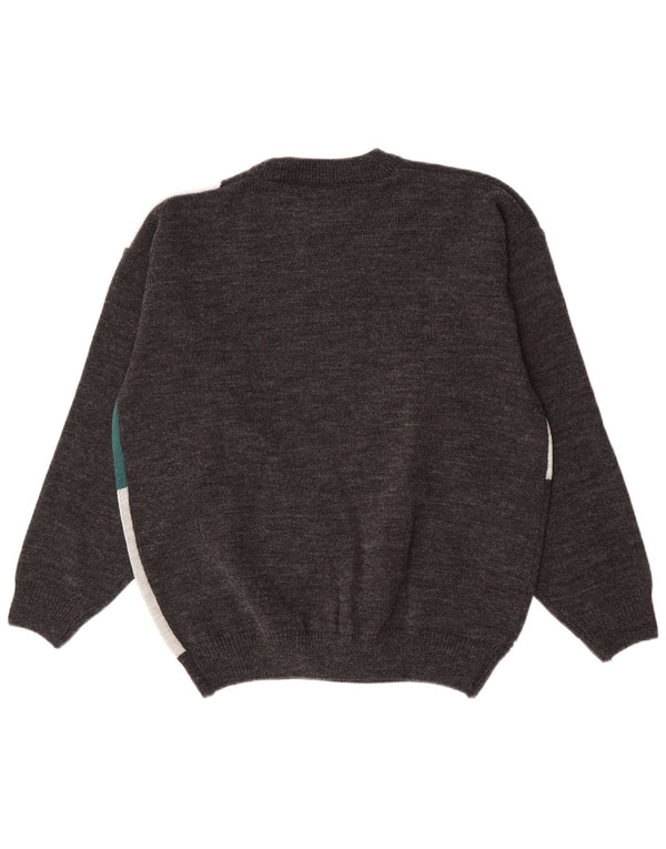 Vintage sweater med rund hals til mænd UK 40/42 Medium Grey Colourblock