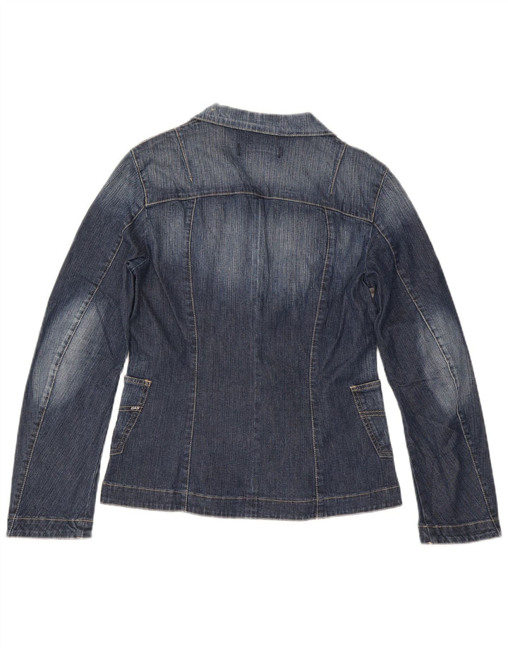 Gas Dame 3 Knaps Denim Blazer Jacket UK 14 Stor Blå Bomuld