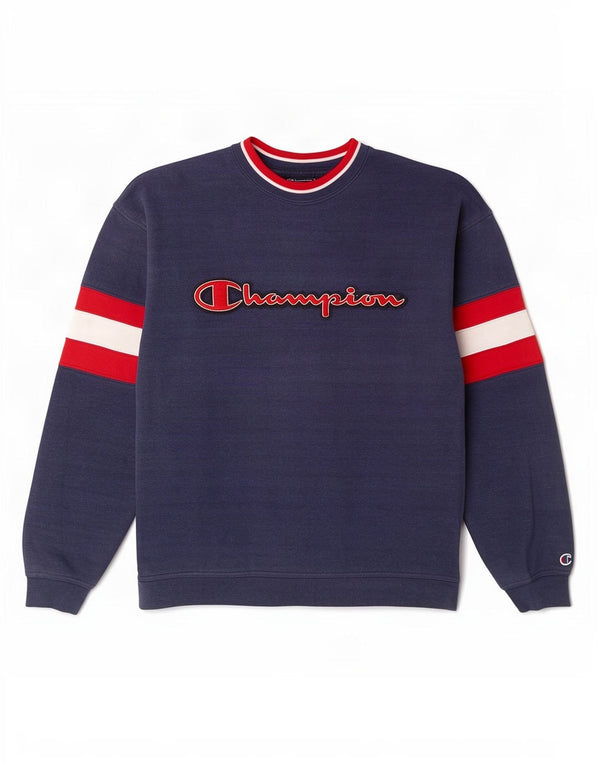 Champion Herre Grafisk Sweatshirt Jumper Medium Marineblå Colourblock Bomuld