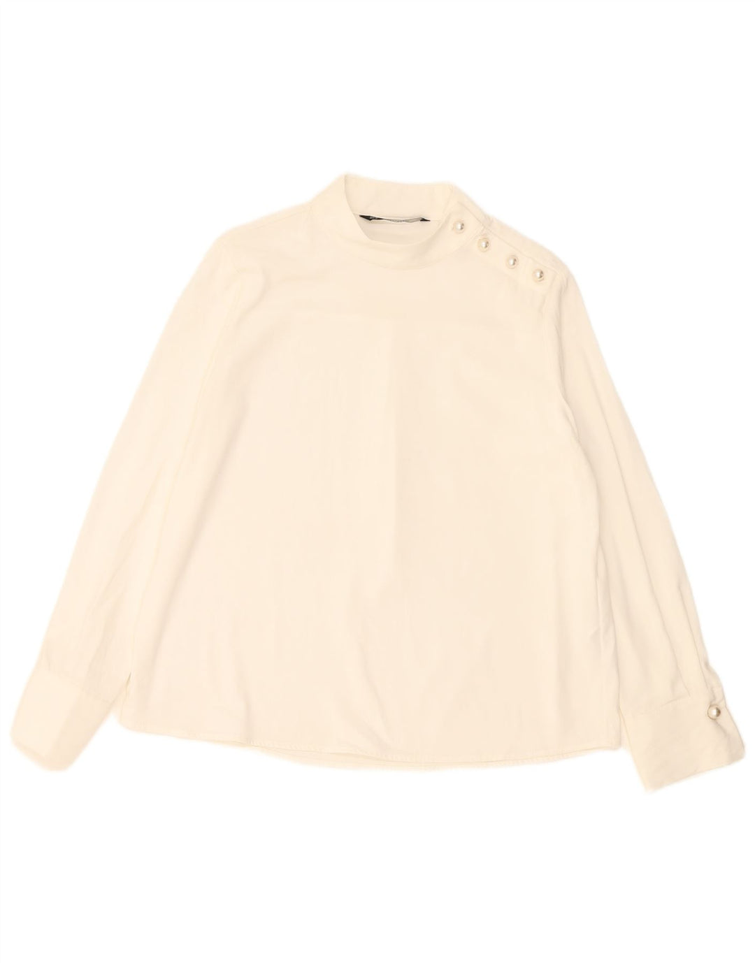 Zara Dame Langærmet Regular Bluse Top UK 14 Large White Polyester