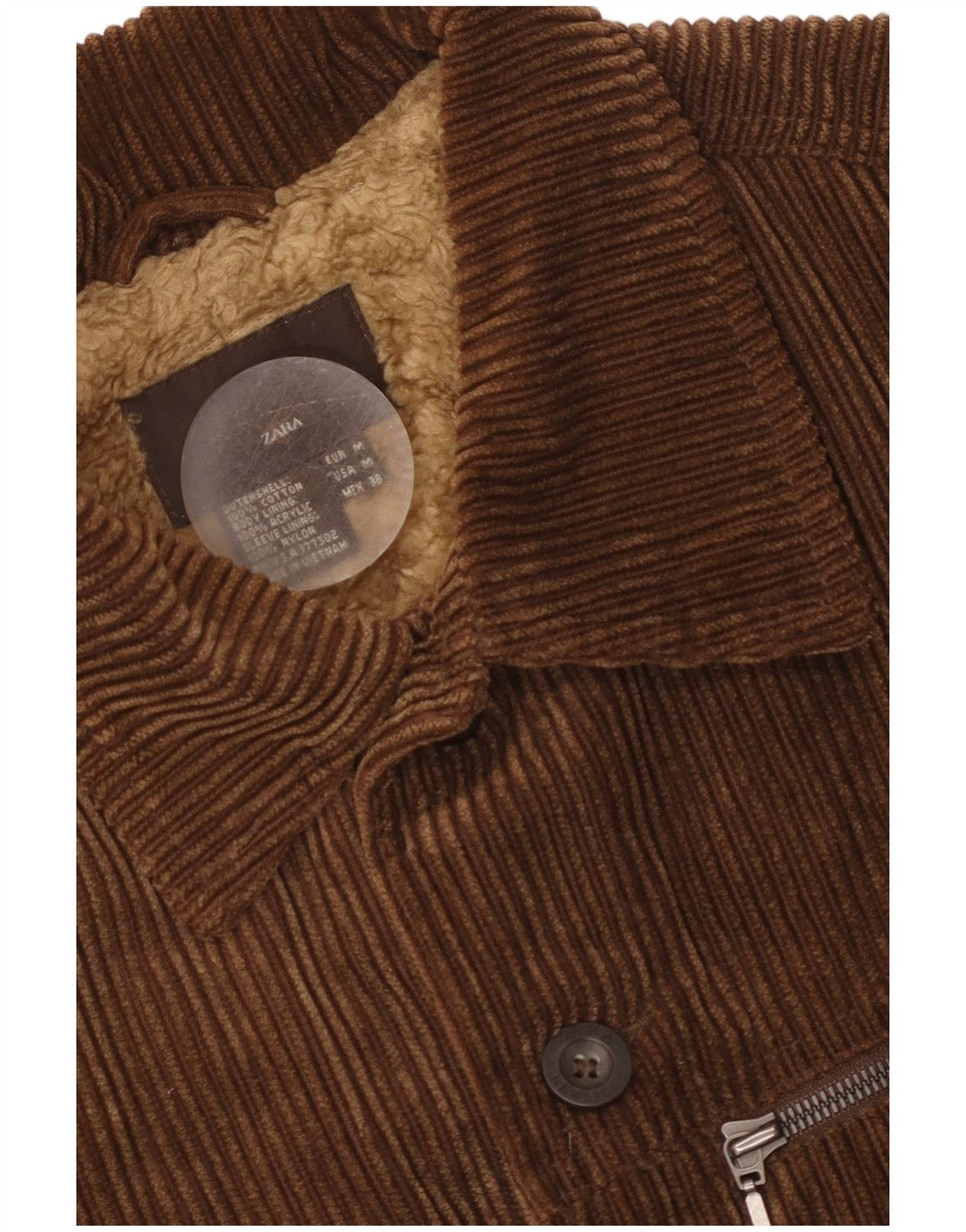 Zara Herre Sherpa Corduroy-jakke UK 38 Medium Brun Bomuld