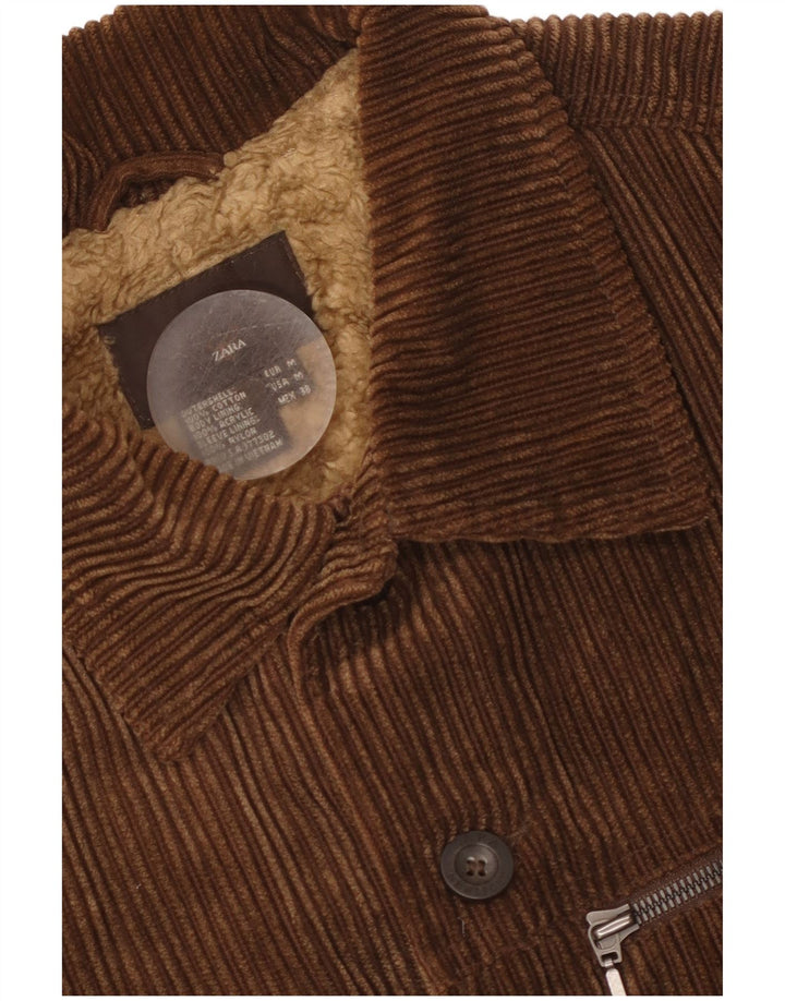 Zara Herre Sherpa Corduroy-jakke UK 38 Medium Brun Bomuld