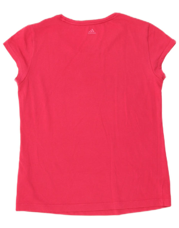 Adidas Dame Climalite grafisk T-shirt top UK 12/14 Medium Pink Bomuld