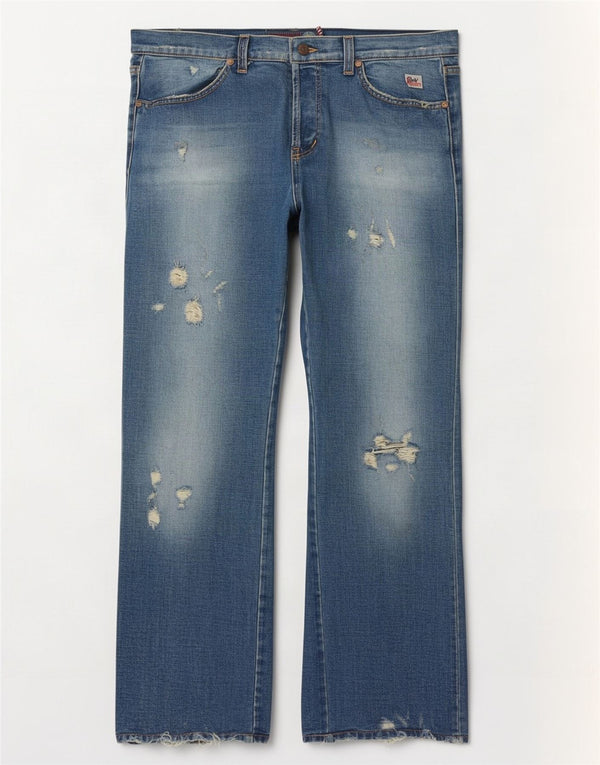Roy Rogers Dame Distressed Bootcut Jeans W34 L32 Blå Bomuld