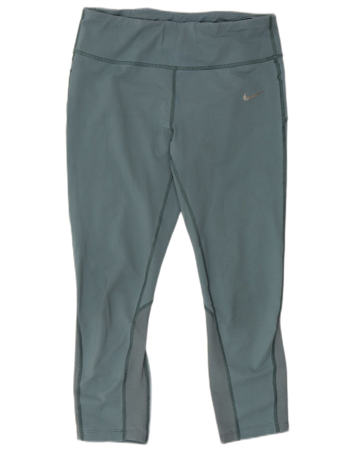 Nike Dame Dri Fit Capri Leggings UK 12 Medium Blue Bomuld