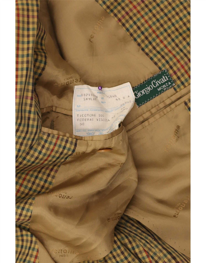 Monza Herre 2-knaps blazerjakke IT 48 Medium Khaki Gingham Cotton
