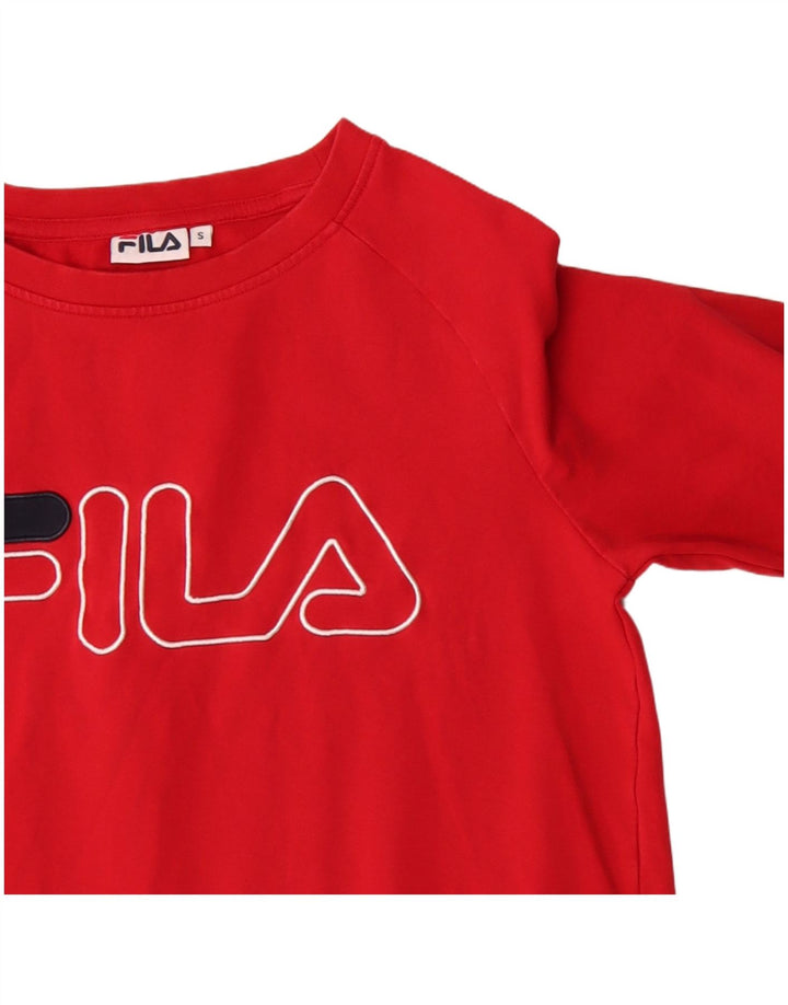 Fila Dame Grafisk Sweatshirt Jumper UK 10 Lille Rød Bomuld