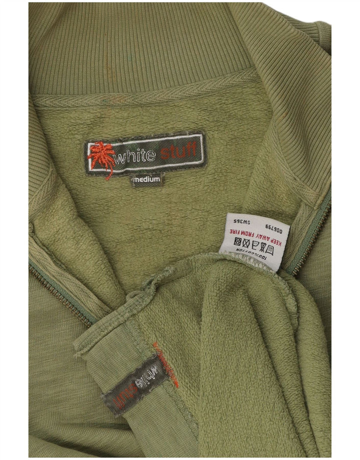 White Stuff Herre Zip Neck Sweatshirt Jumper Medium Grøn Flecked Bomuld