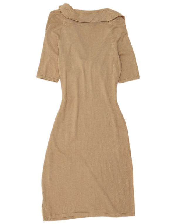 RALPH LAUREN Dame 1/2-ærmet Jumper Dress UK 10 Small Beige Silke
