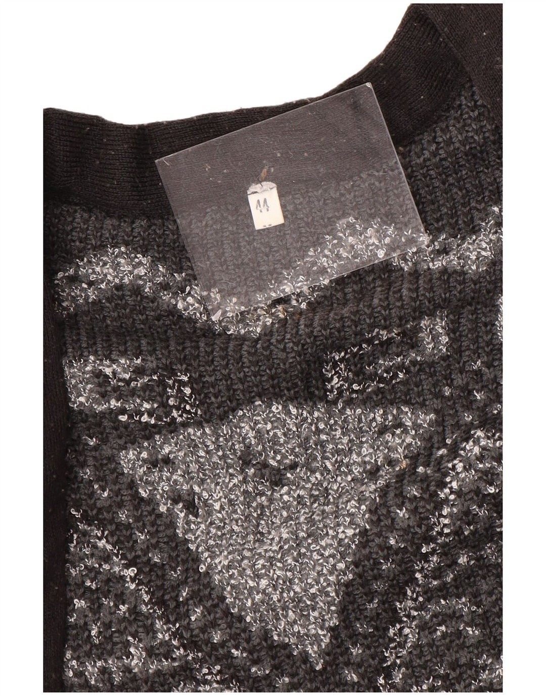 VINTAGE Dame Longline Open Cardigan Sweater EU 44 XL Grå Geometrisk