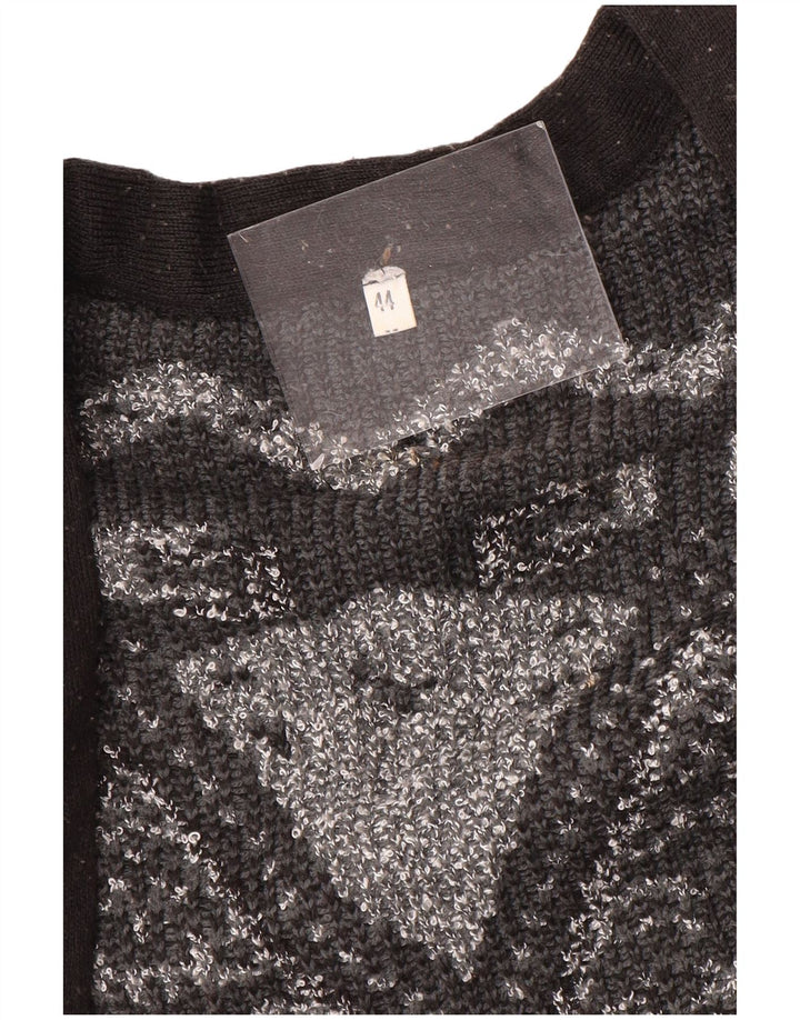 VINTAGE Dame Longline Open Cardigan Sweater EU 44 XL Grå Geometrisk