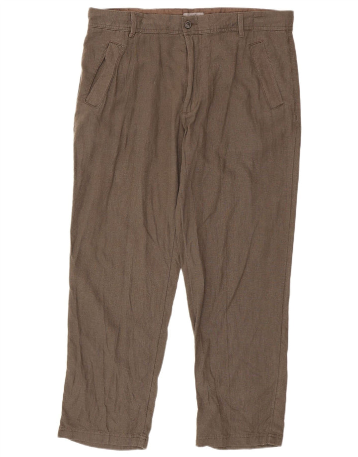 MARKS & SPENCER Herre Regular Fit Chinobukser W36 L29 Brun hør
