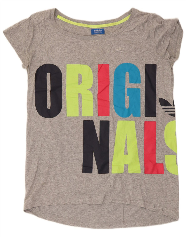 Adidas Dame Grafisk T-Shirt Top UK 16 Stor Grå