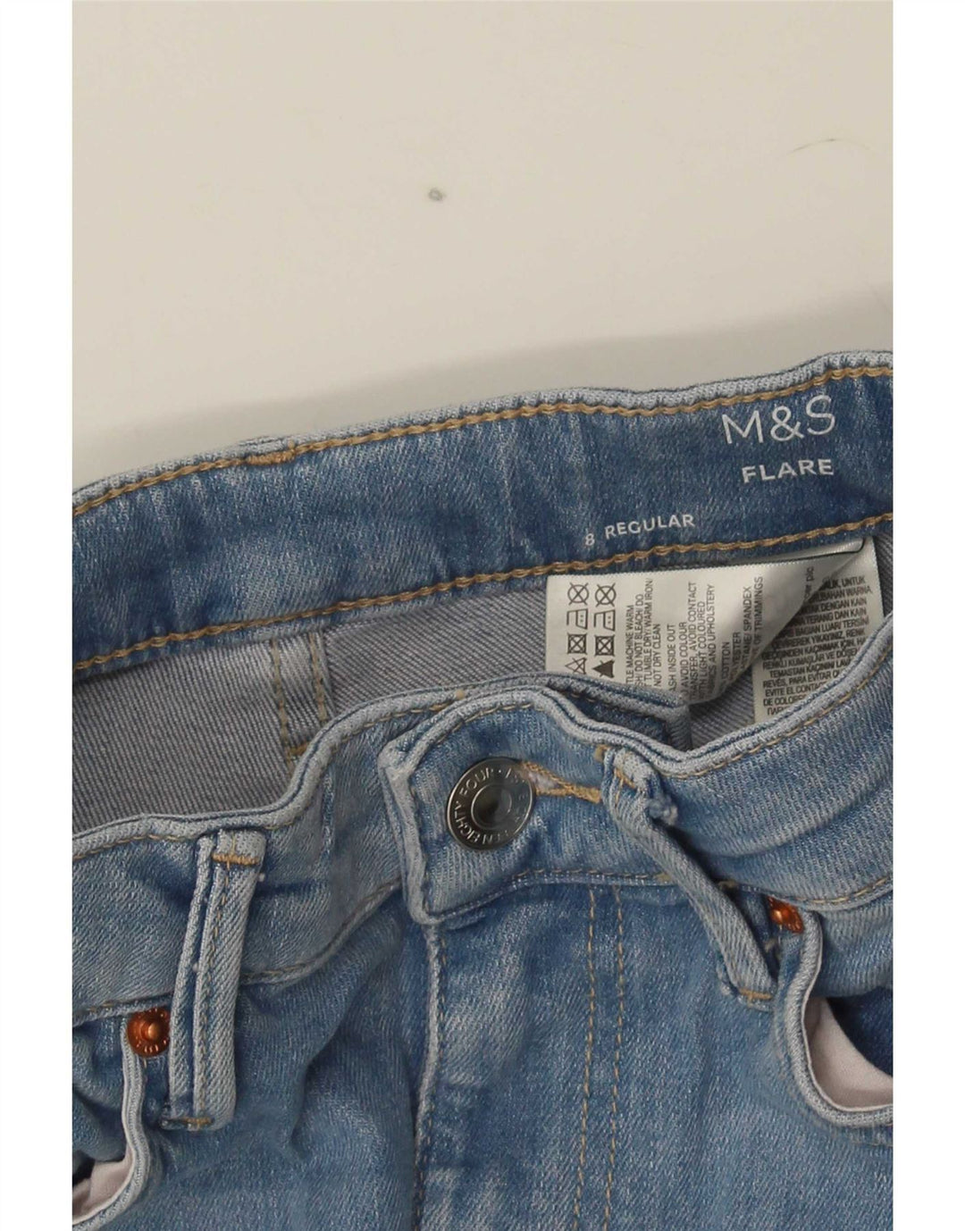 Marks & Spencer Dame Regular Flared Jeans UK 8 Small W26 L31 Blue Bomuld
