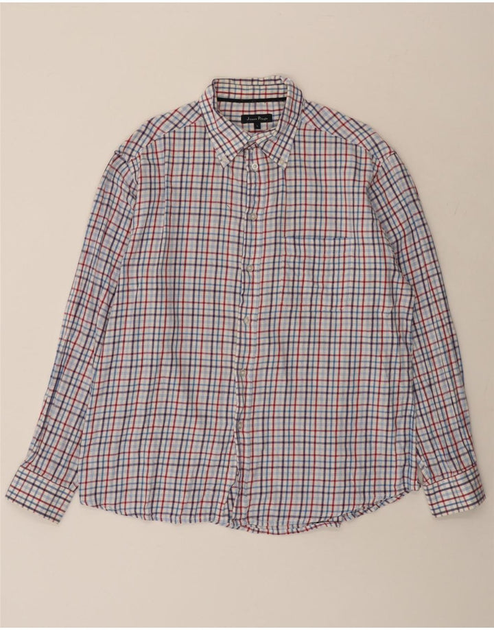 JAMES PRINGLE Herre flannelskjorte Stor blå ternet bomuld