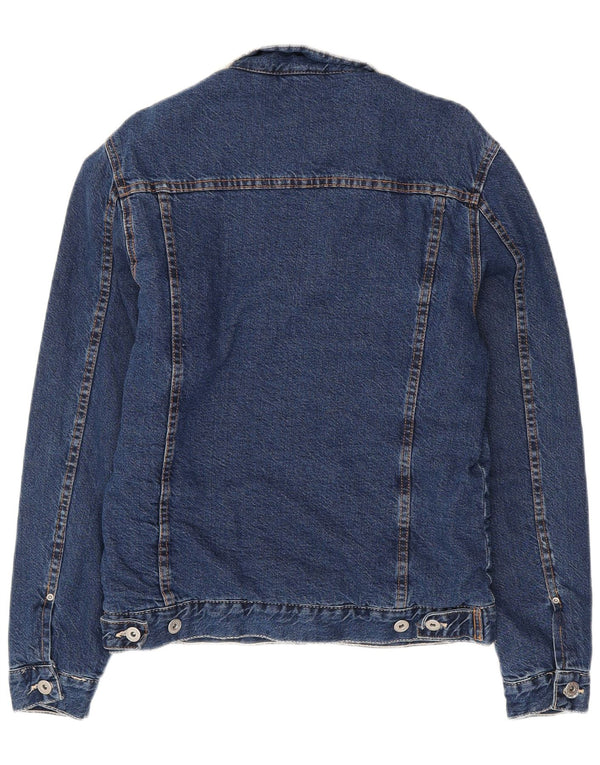 ZARA Sherpa denimjakke til mænd UK 40 Stor marineblå bomuld