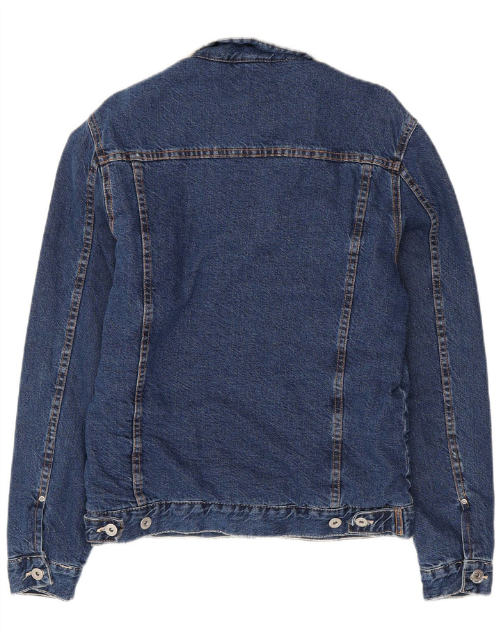 ZARA Sherpa denimjakke til mænd UK 40 Stor marineblå bomuld
