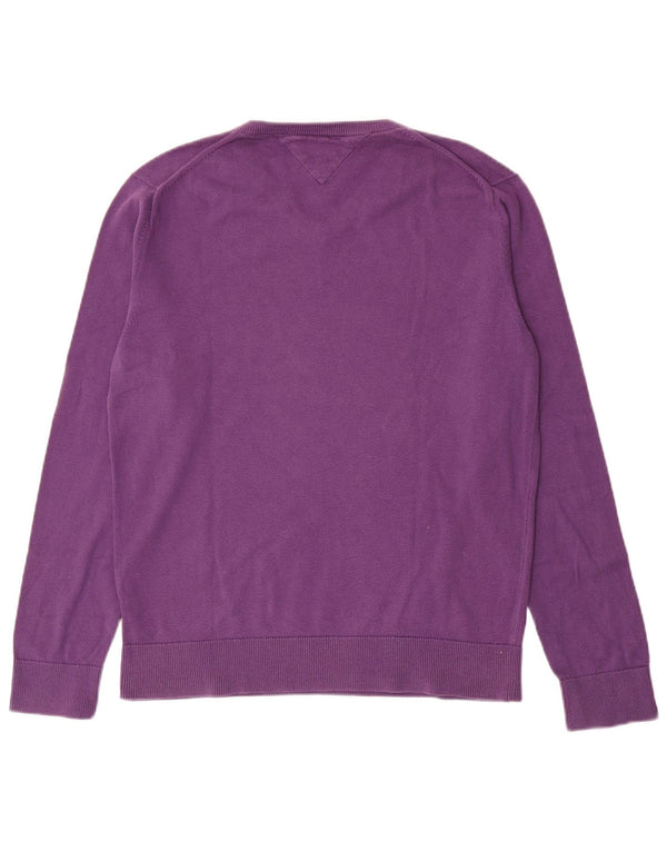 Tommy Hilfiger Mens V-Neck Jumper Sweater Medium Purple Cotton