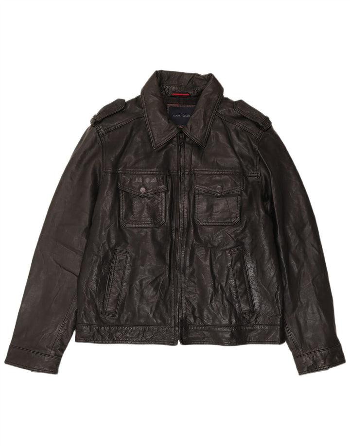 Tommy Hilfiger Herre Military Læderjakke UK 40 Large Black