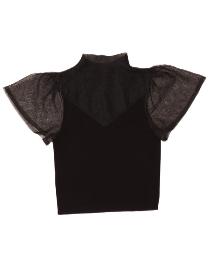 Zara Dame See Through Bluse Top UK 8 Small Black