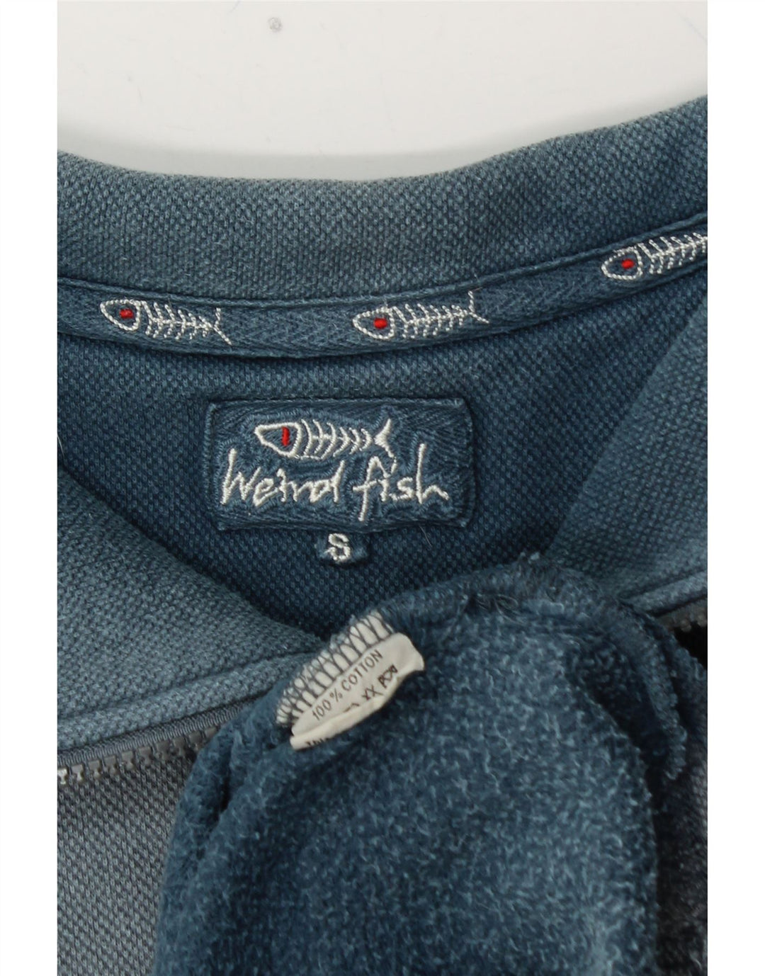 WEIRD FISH Herre Zip Neck Sweatshirt Jumper lille blå bomuld