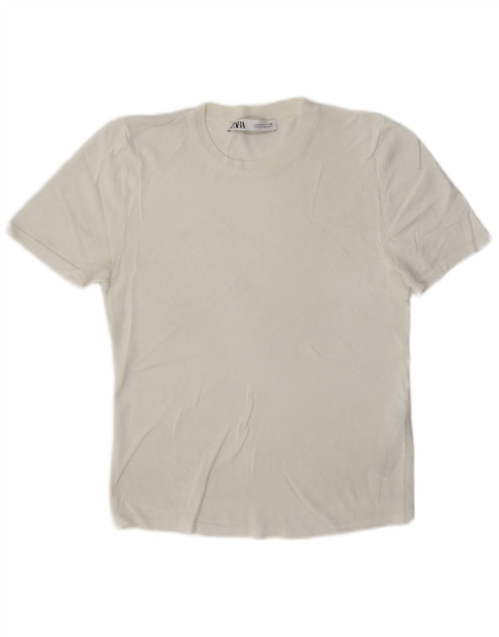 Zara T-Shirt Top UK 12 Medium White Viscose
