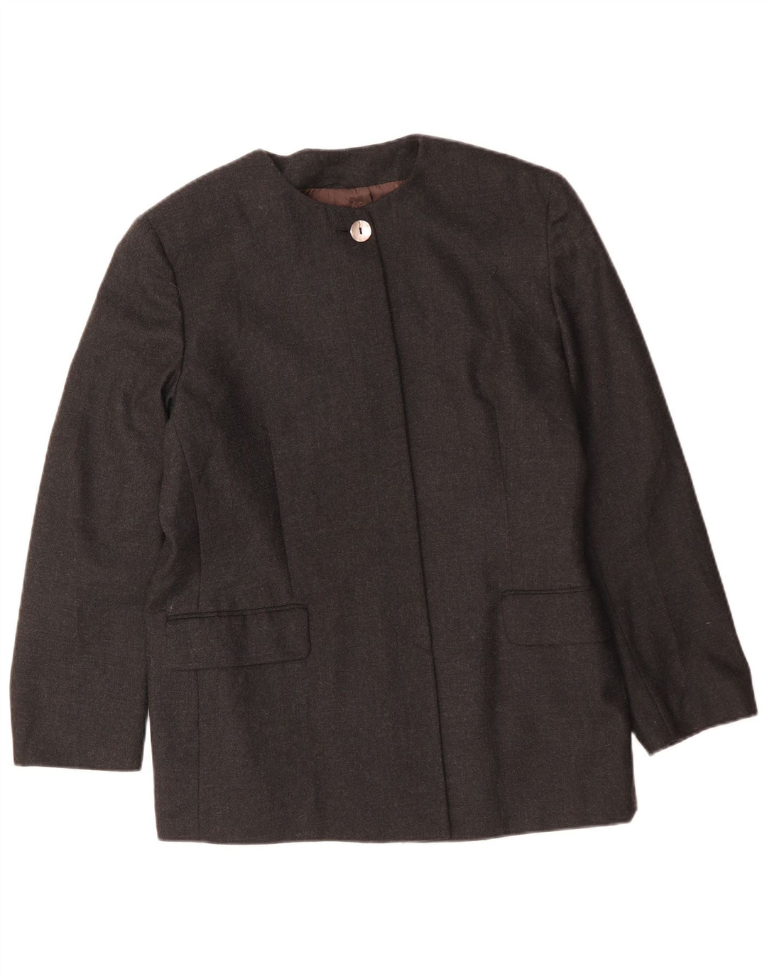 Vintage dame Longline 4-knaps blazerjakke IT 48 XL Grå uld
