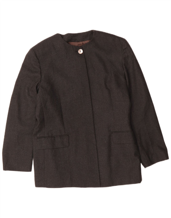 Vintage dame Longline 4-knaps blazerjakke IT 48 XL Grå uld