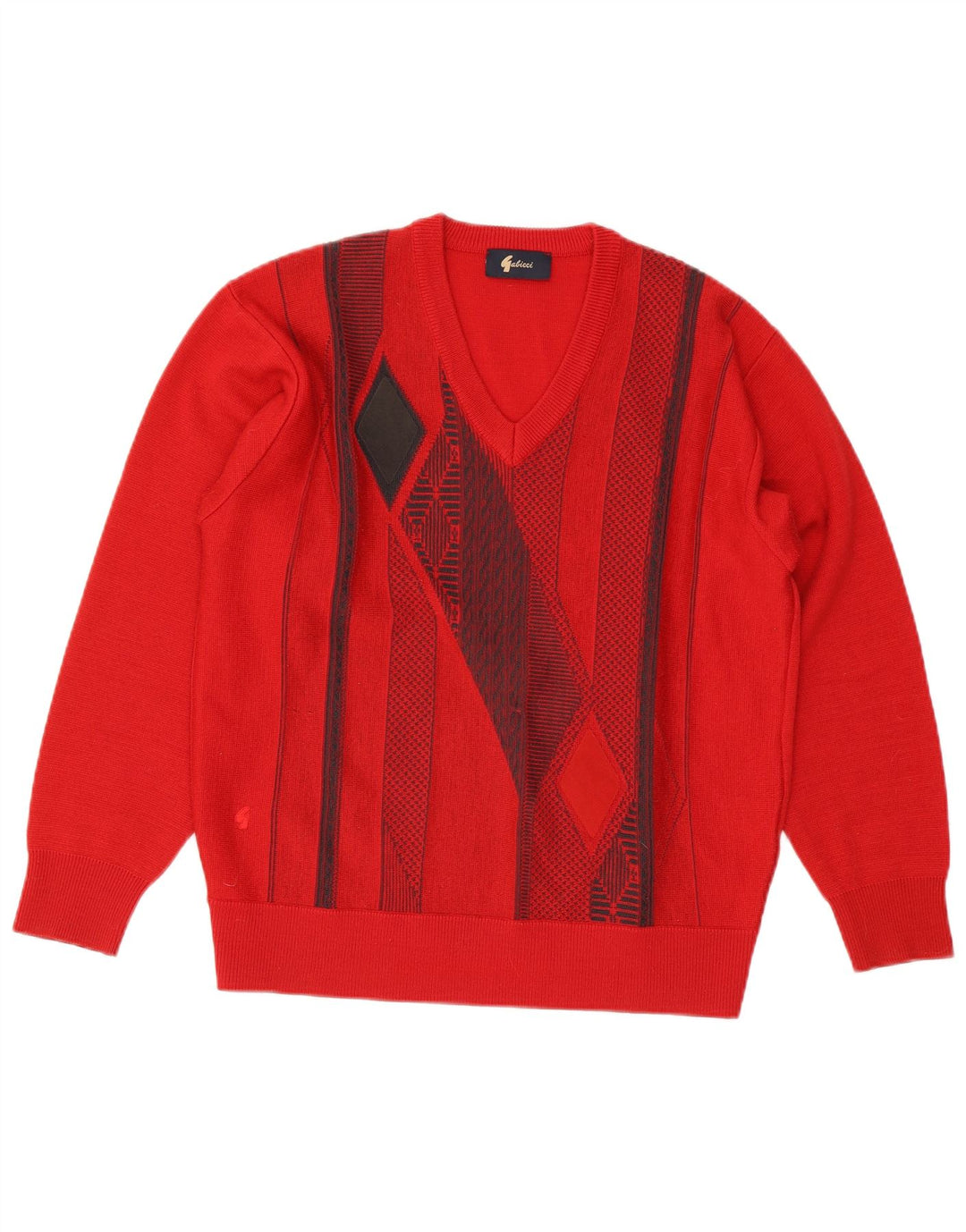Gabicci Herre V-hals sweater Medium Rød Geometrisk Uld