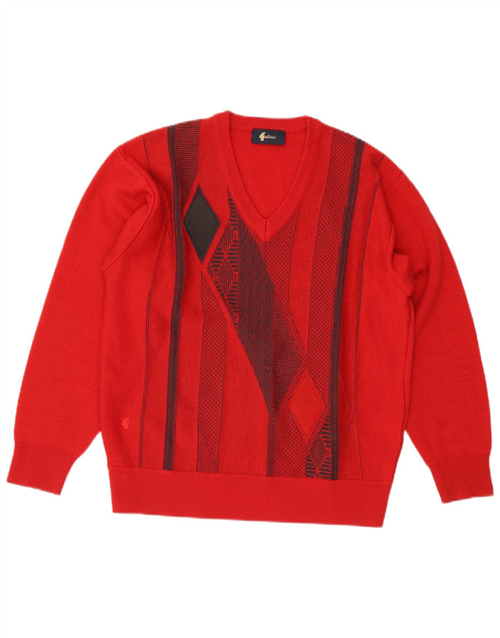 Gabicci Herre V-hals sweater Medium Rød Geometrisk Uld