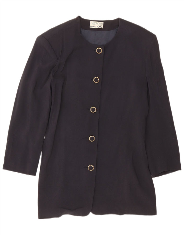 Vintage Dame Longline 5 Button Blazer Jacket IT 46 Large Navy Blue