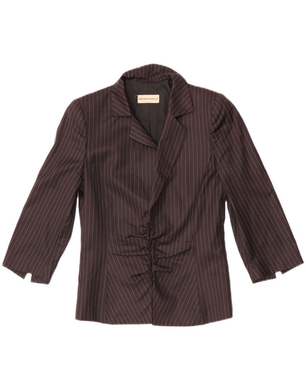 Emporio Armani dameskjortebluse med 3/4 ærmer IT 38 XS sort nålestribet uld