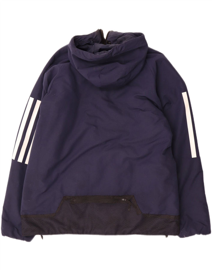 Adidas Herre Hooded Windbreaker Jacket UK 40 Large Navy Blue Polyester