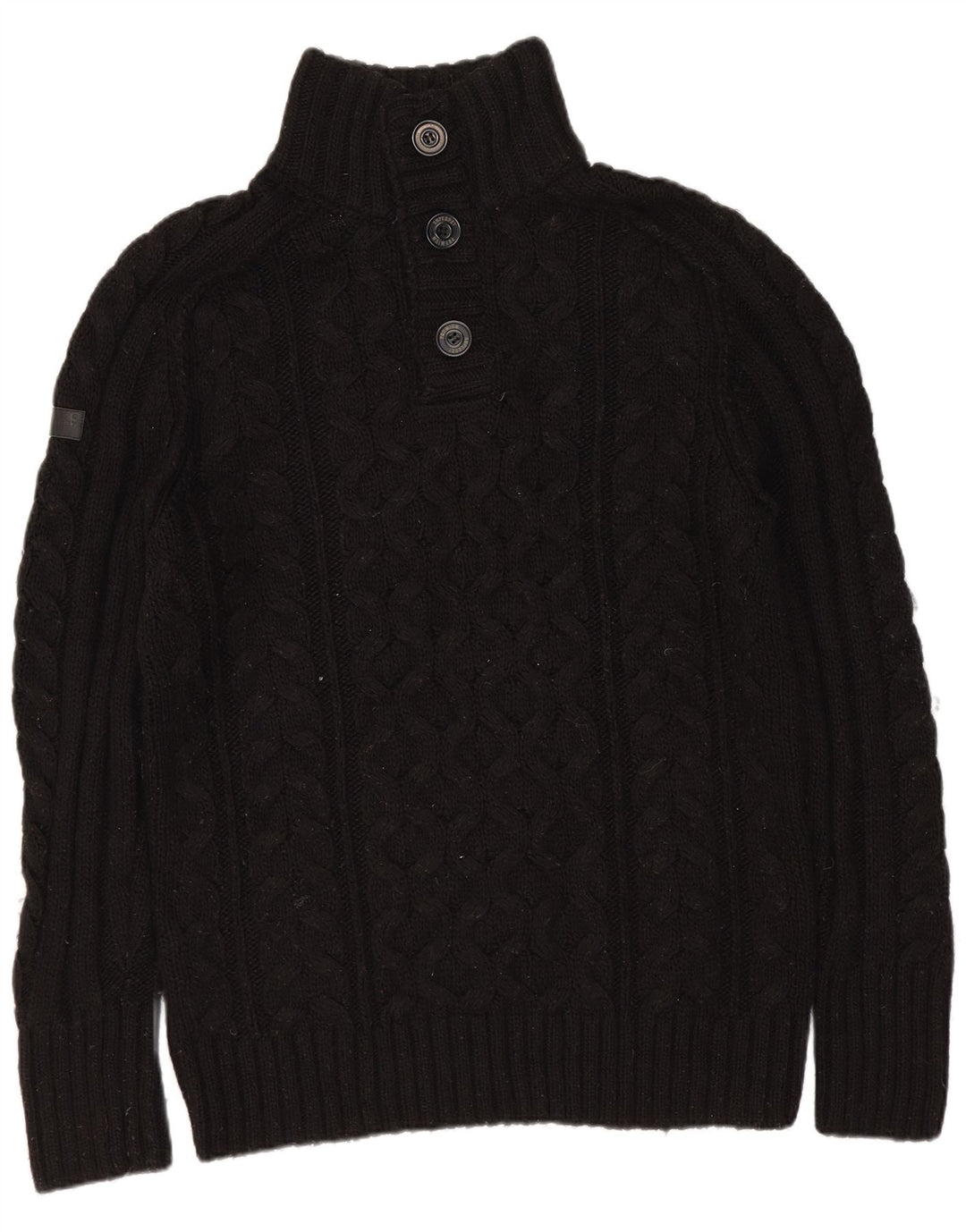 Superdry Herre Button Neck Jumper Sweater Stor Sort Akryl